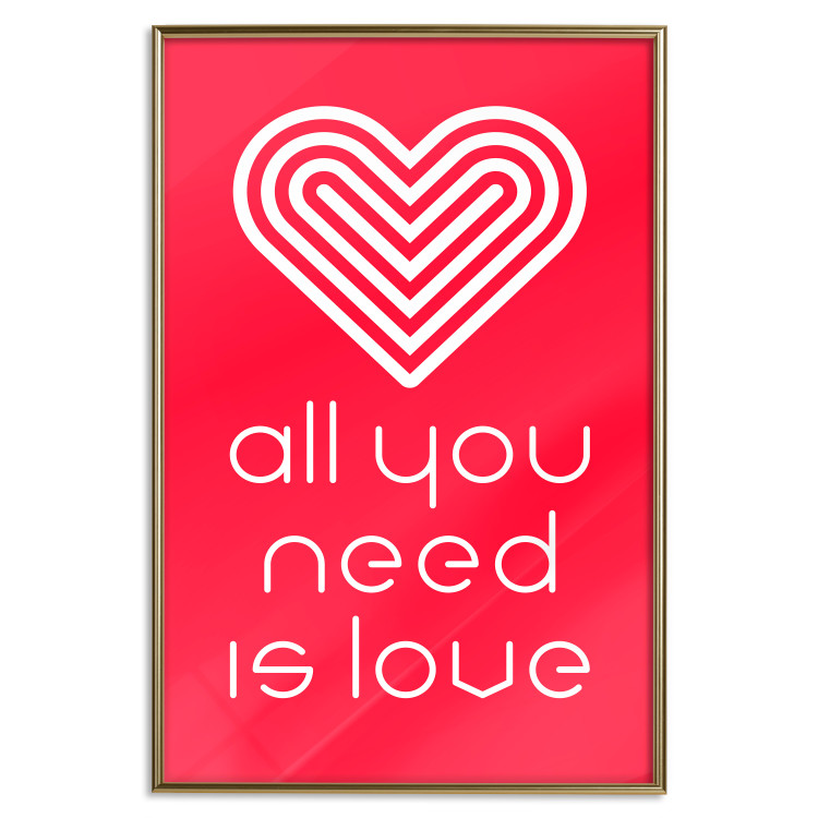 Wall Poster Let's Love - striped heart and English captions on red background 123587 additionalImage 20