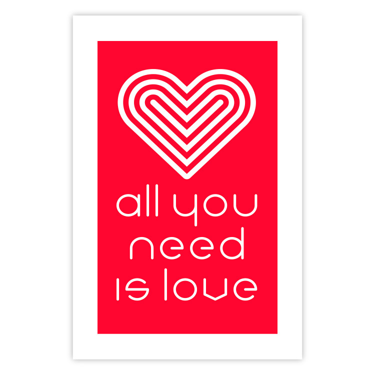 Wall Poster Let's Love - striped heart and English captions on red background 123587 additionalImage 25