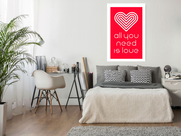 Wall Poster Let's Love - striped heart and English captions on red background 123587 additionalImage 4