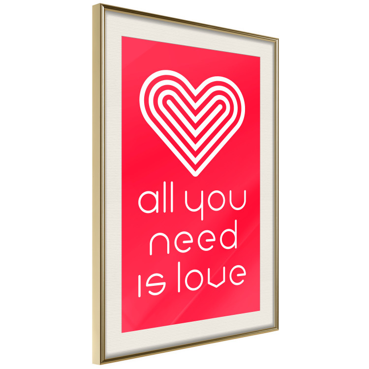Wall Poster Let's Love - striped heart and English captions on red background 123587 additionalImage 2