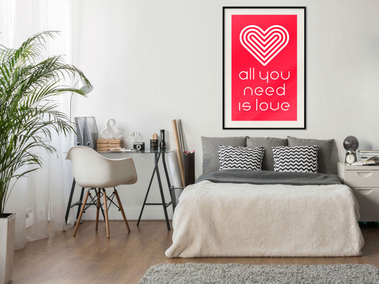 Wall Poster Let's Love - striped heart and English captions on red background 123587 additionalImage 22
