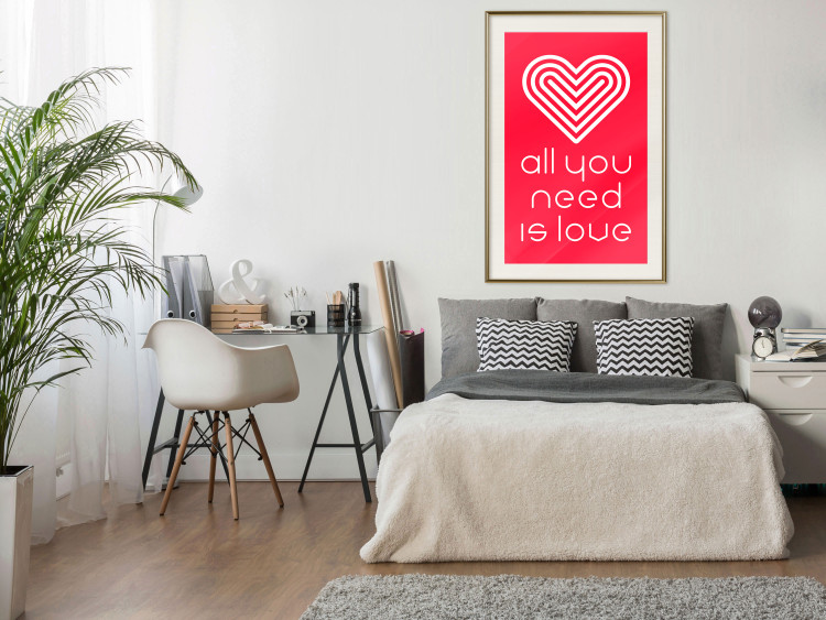 Wall Poster Let's Love - striped heart and English captions on red background 123587 additionalImage 21