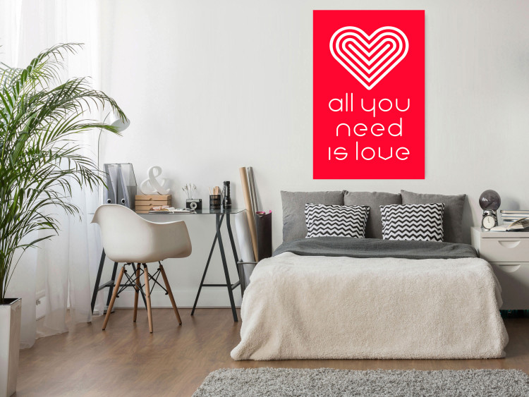 Wall Poster Let's Love - striped heart and English captions on red background 123587 additionalImage 23