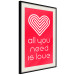 Wall Poster Let's Love - striped heart and English captions on red background 123587 additionalThumb 3