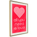 Wall Poster Let's Love - striped heart and English captions on red background 123587 additionalThumb 2