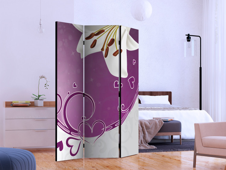 Folding Screen Melody of Love (3-piece) - romantic abstraction in hearts and lilies 124187 additionalImage 2