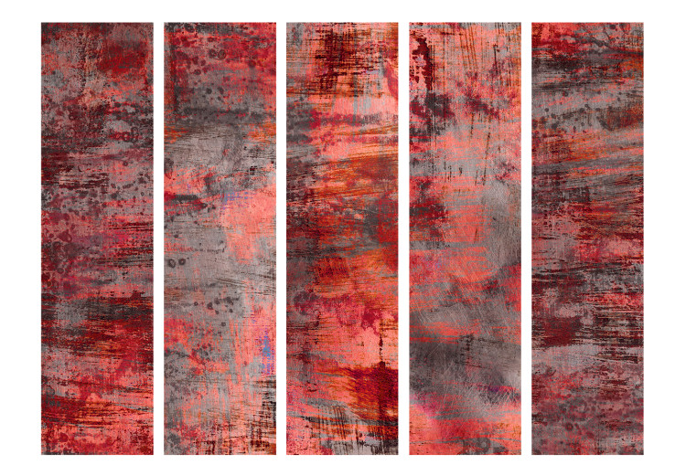 Room Divider Screen Red Metal II (5-piece) - irregular texture in red 124287 additionalImage 3