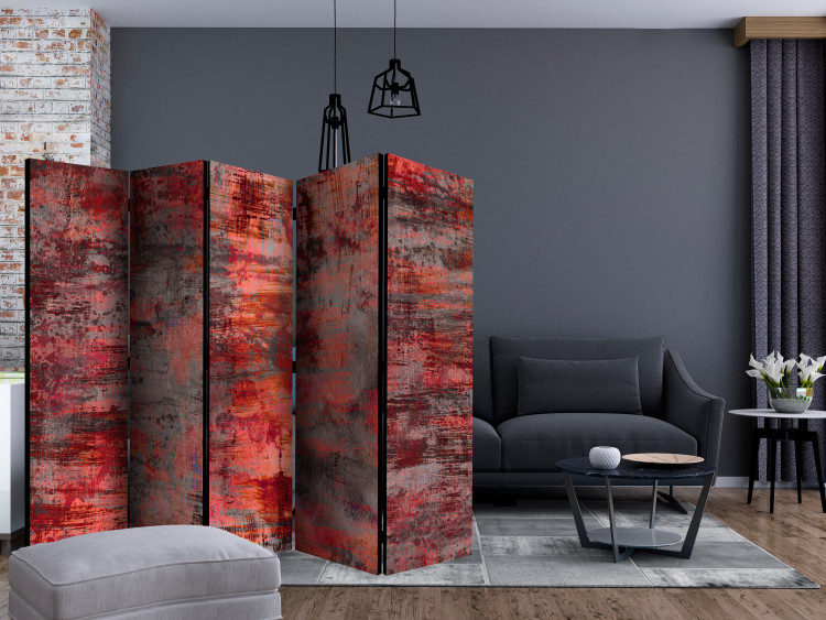 Room Divider Screen Red Metal II (5-piece) - irregular texture in red 124287 additionalImage 4