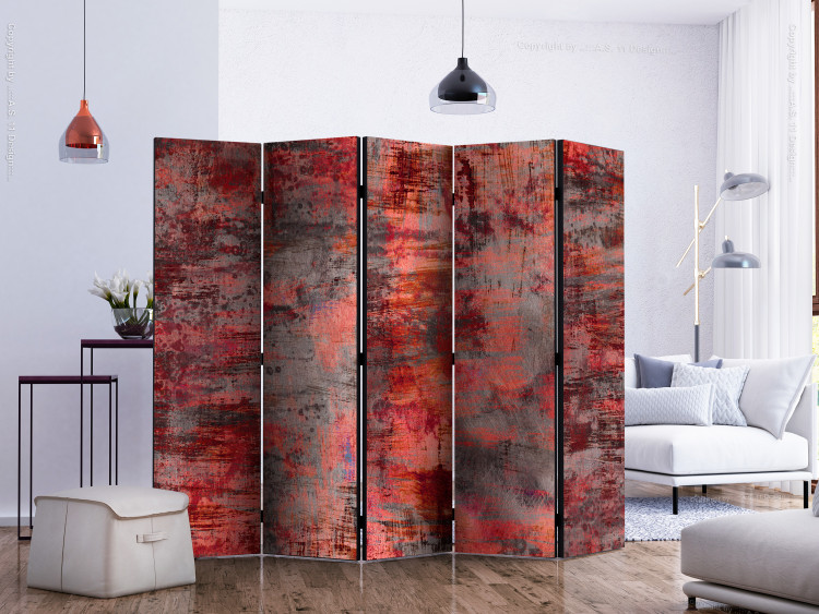 Room Divider Screen Red Metal II (5-piece) - irregular texture in red 124287 additionalImage 2