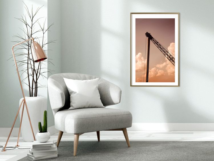 Poster Cloud Arrangement - landscape of orange sky with construction crane 124387 additionalImage 15