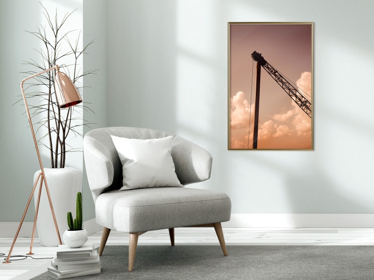 Poster Cloud Arrangement - landscape of orange sky with construction crane 124387 additionalImage 7