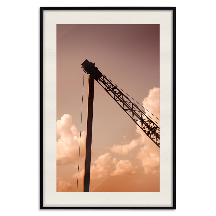 Poster Cloud Arrangement - landscape of orange sky with construction crane 124387 additionalImage 18