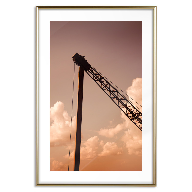 Poster Cloud Arrangement - landscape of orange sky with construction crane 124387 additionalImage 14
