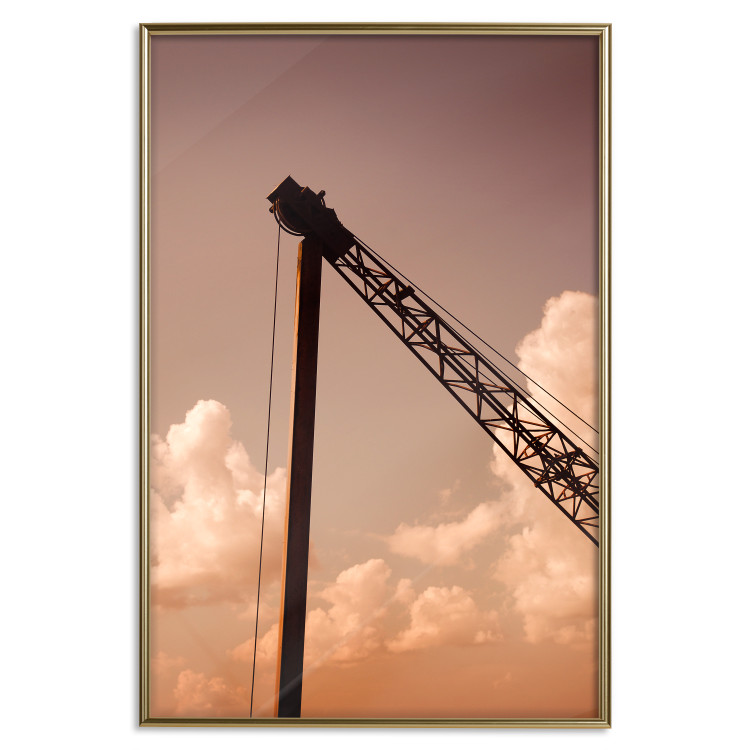 Poster Cloud Arrangement - landscape of orange sky with construction crane 124387 additionalImage 20