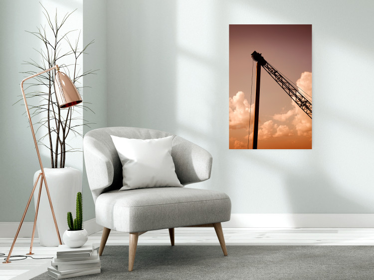 Poster Cloud Arrangement - landscape of orange sky with construction crane 124387 additionalImage 23