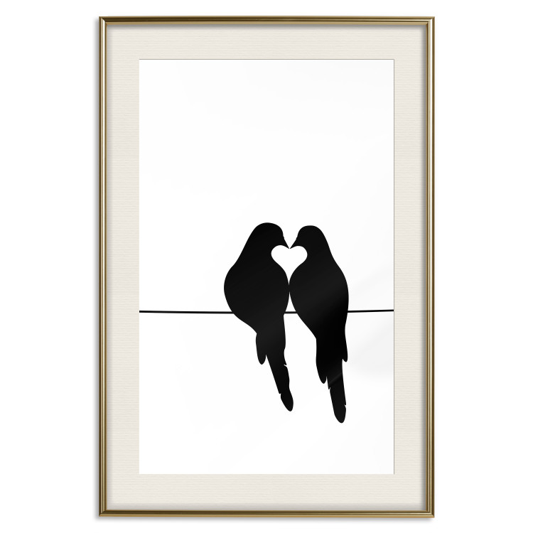 Poster Bird Love - black birds forming a heart shape with their beaks on a white background 125087 additionalImage 19