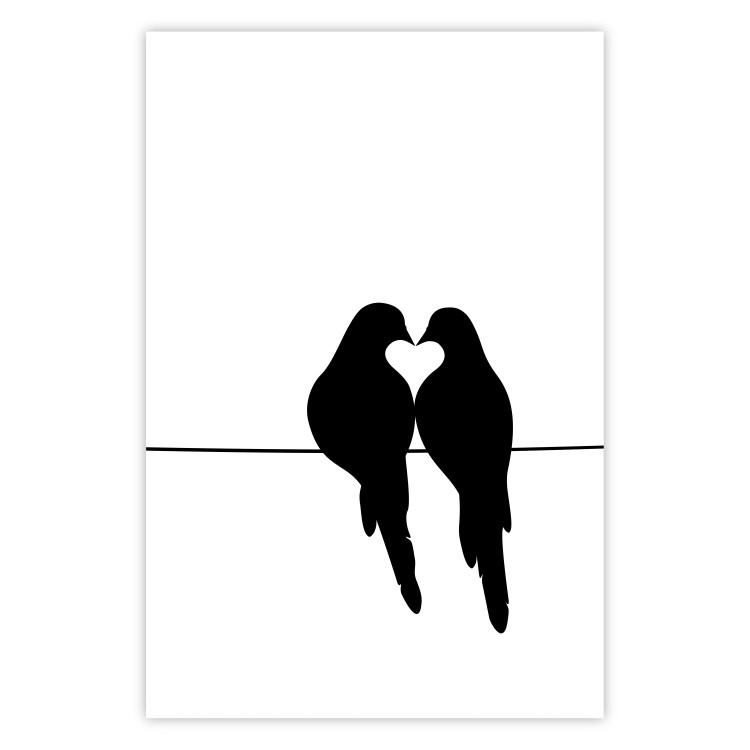 Poster Bird Love - black birds forming a heart shape with their beaks on a white background 125087