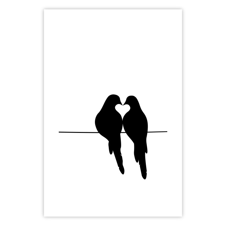 Poster Bird Love - black birds forming a heart shape with their beaks on a white background 125087 additionalImage 25