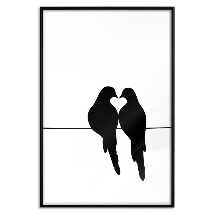 Poster Bird Love - black birds forming a heart shape with their beaks on a white background 125087 additionalImage 24