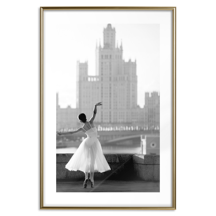Wall Poster Dance by the River - gray landscape with a dancing woman against a city backdrop 129787 additionalImage 14