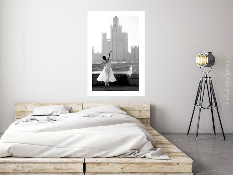 Wall Poster Dance by the River - gray landscape with a dancing woman against a city backdrop 129787 additionalImage 3