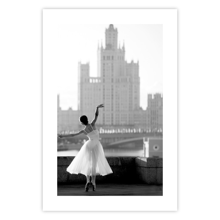 Wall Poster Dance by the River - gray landscape with a dancing woman against a city backdrop 129787 additionalImage 19