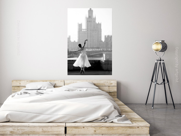 Wall Poster Dance by the River - gray landscape with a dancing woman against a city backdrop 129787 additionalImage 2