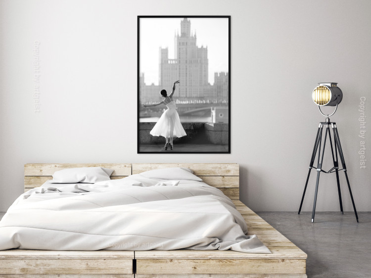 Wall Poster Dance by the River - gray landscape with a dancing woman against a city backdrop 129787 additionalImage 4