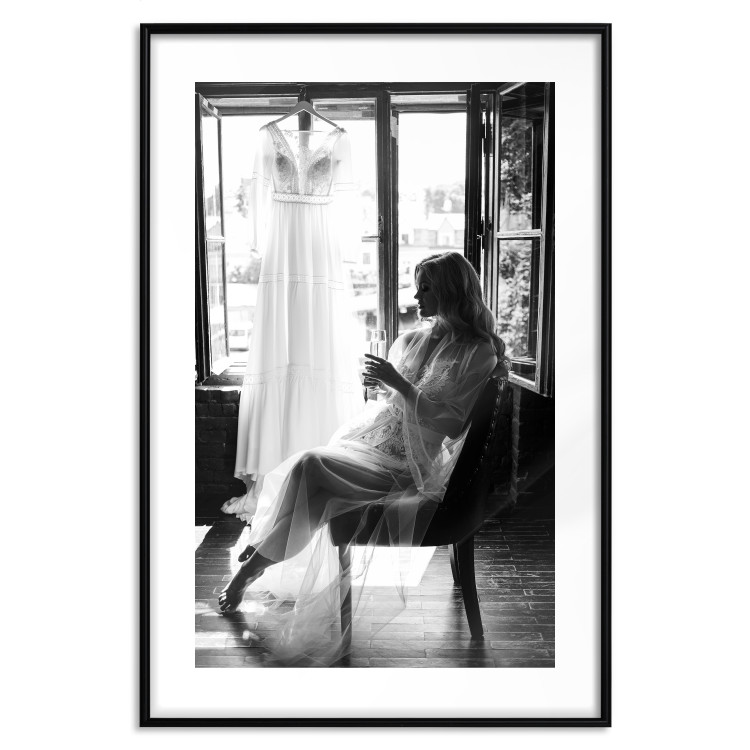 Wall Poster Spell of Love - black and white photograph of a woman against the backdrop of a wedding dress 132287 additionalImage 15