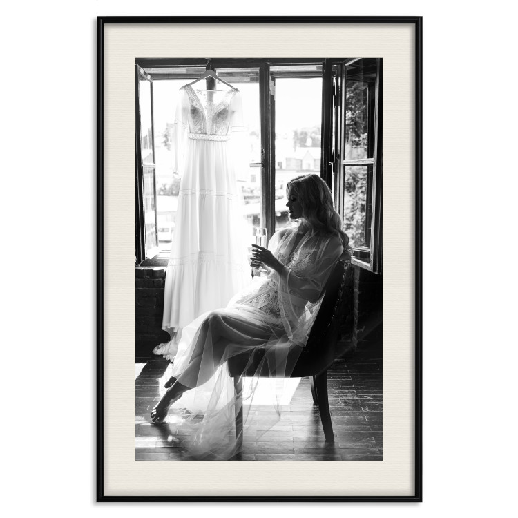 Wall Poster Spell of Love - black and white photograph of a woman against the backdrop of a wedding dress 132287 additionalImage 19
