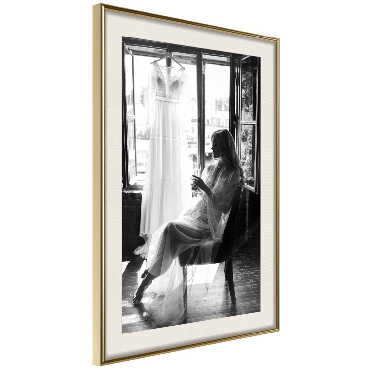 Wall Poster Spell of Love - black and white photograph of a woman against the backdrop of a wedding dress 132287 additionalImage 7