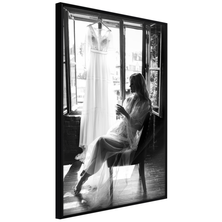 Wall Poster Spell of Love - black and white photograph of a woman against the backdrop of a wedding dress 132287 additionalImage 13