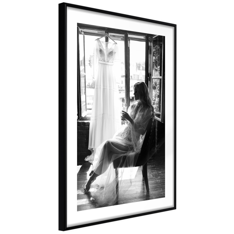 Wall Poster Spell of Love - black and white photograph of a woman against the backdrop of a wedding dress 132287 additionalImage 12