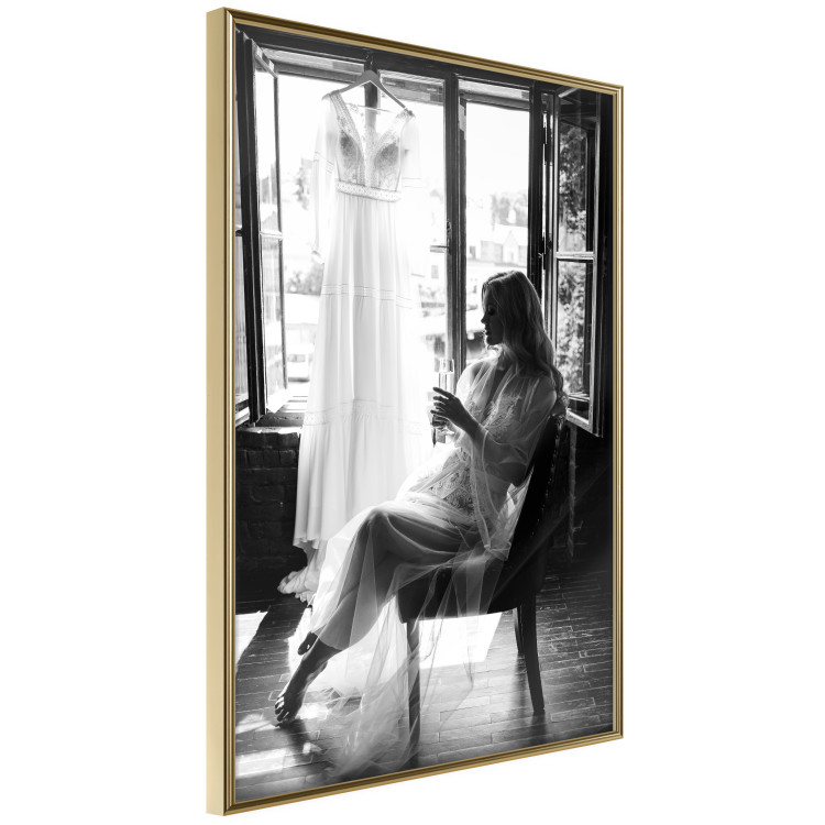 Wall Poster Spell of Love - black and white photograph of a woman against the backdrop of a wedding dress 132287 additionalImage 10