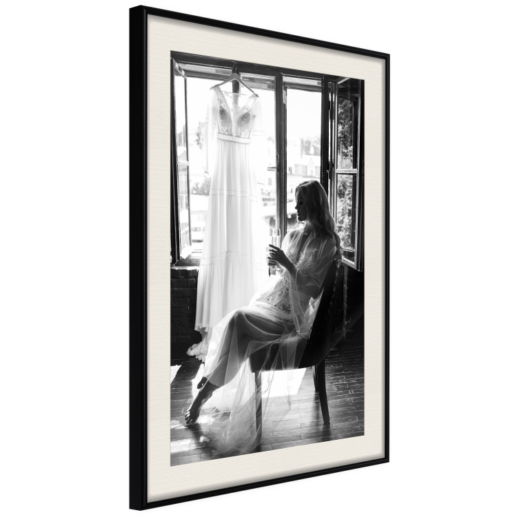 Wall Poster Spell of Love - black and white photograph of a woman against the backdrop of a wedding dress 132287 additionalImage 5