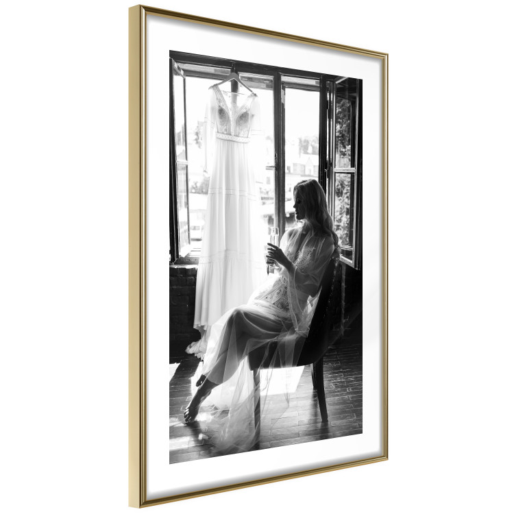 Wall Poster Spell of Love - black and white photograph of a woman against the backdrop of a wedding dress 132287 additionalImage 9
