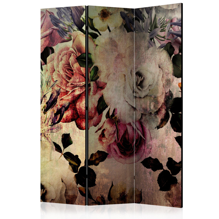 Room Separator Flowers of Nostalgia (3-piece) - romantic roses in vintage style 132687