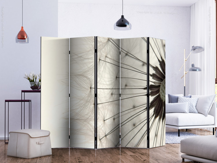 Folding Screen Close-up Dandelion II (5-piece) - black and white background with a flower 132787 additionalImage 2