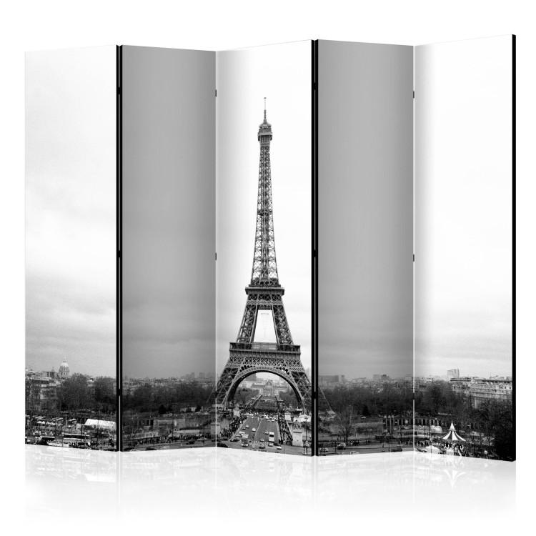 Room Separator Paris: Black and White Landscape II (5-piece) - Parisian architecture 133087