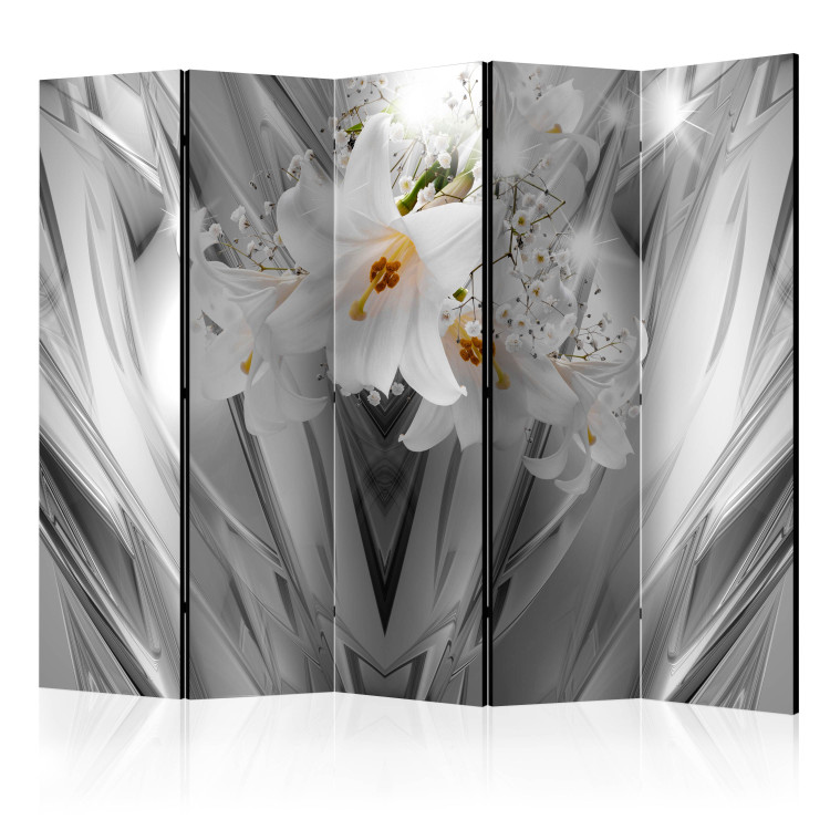 Room Divider Steel Lilies II - flowers of white lilies on luxurious gray background 133687