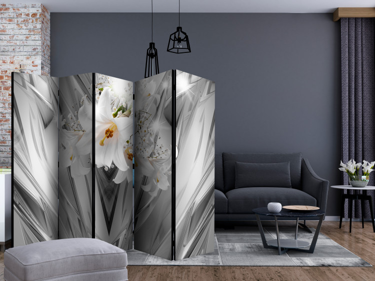 Room Divider Steel Lilies II - flowers of white lilies on luxurious gray background 133687 additionalImage 4