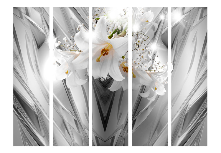 Room Divider Steel Lilies II - flowers of white lilies on luxurious gray background 133687 additionalImage 3