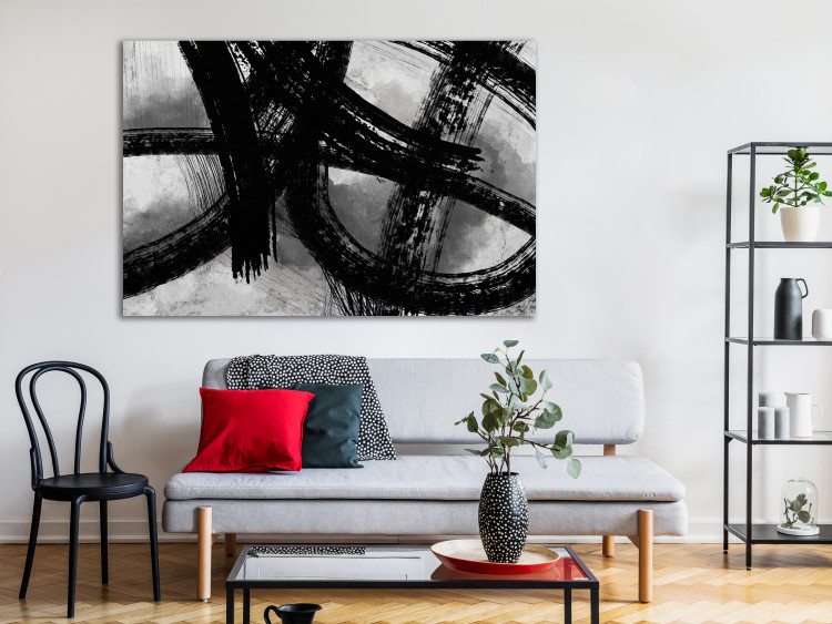 Canvas Black brush marks - black and white abstraction in modern style 134387 additionalImage 3