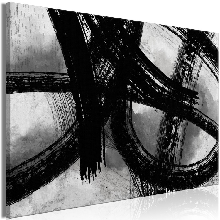 Canvas Black brush marks - black and white abstraction in modern style 134387 additionalImage 2