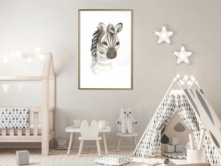 Poster Little Zebra - a composition for children with a portrait of a striped animal 136387 additionalImage 19