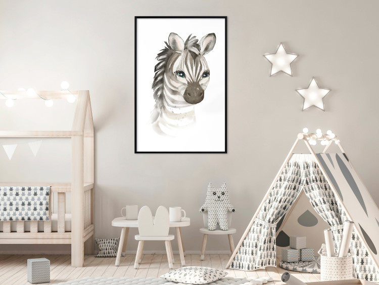 Poster Little Zebra - a composition for children with a portrait of a striped animal 136387 additionalImage 15