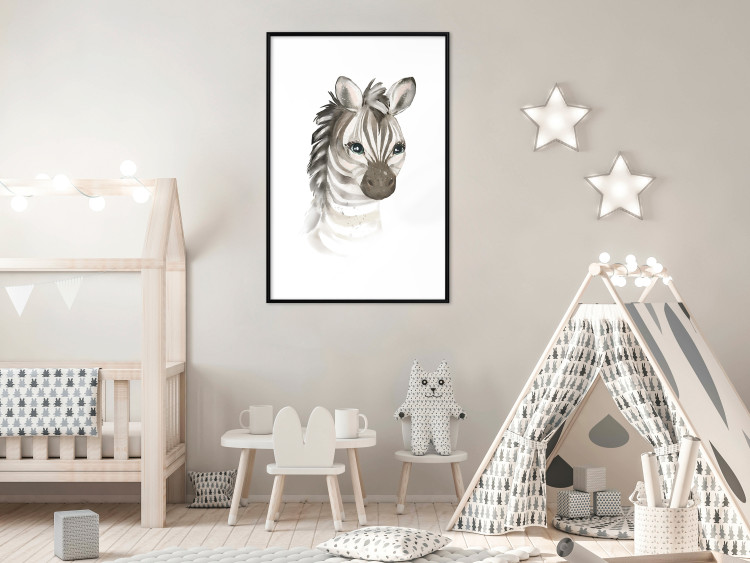 Poster Little Zebra - a composition for children with a portrait of a striped animal 136387 additionalImage 20