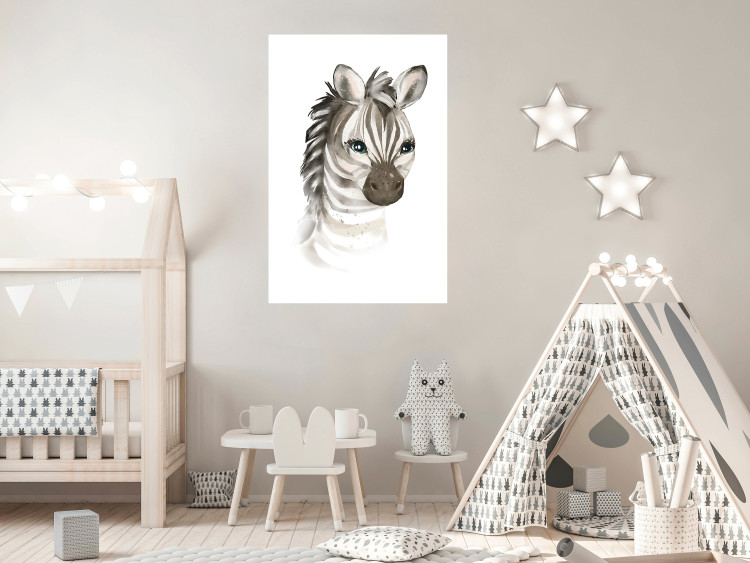 Poster Little Zebra - a composition for children with a portrait of a striped animal 136387 additionalImage 17