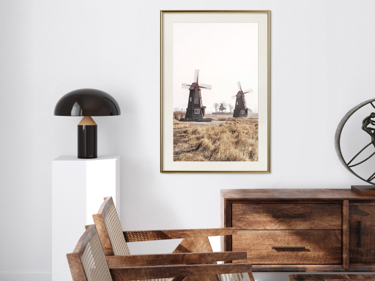Wall Poster Wooden Windmill - rural landscape overlooking fields and a clear sky 137687 additionalImage 13