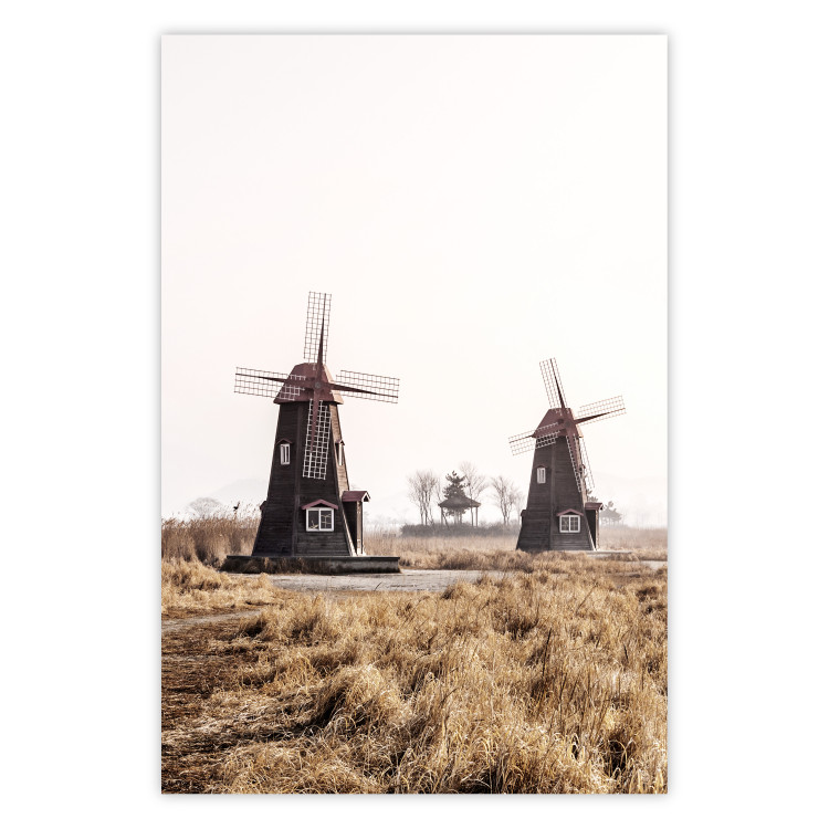 Wall Poster Wooden Windmill - rural landscape overlooking fields and a clear sky 137687